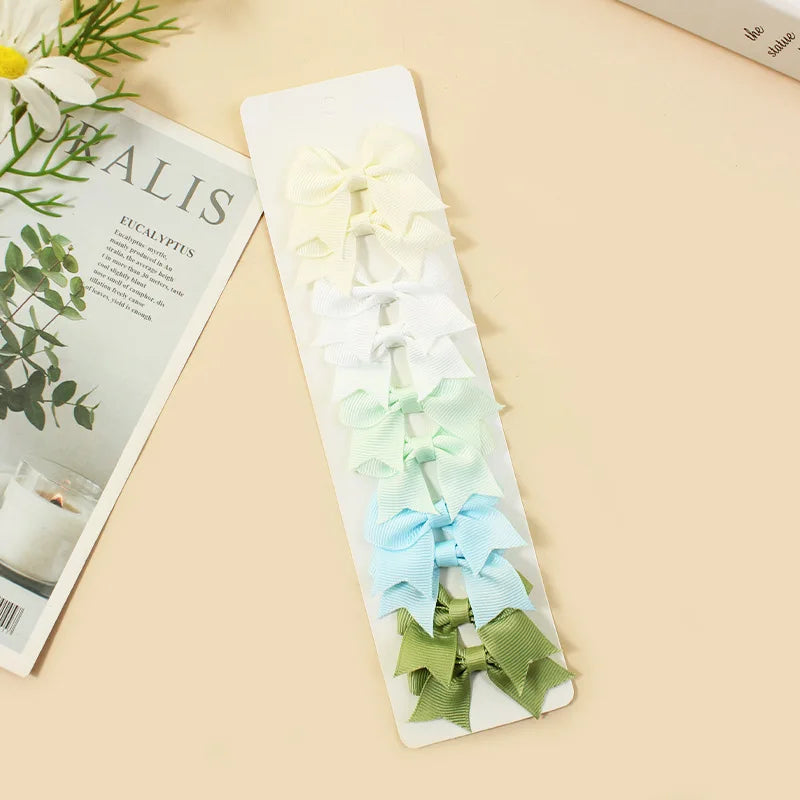 10Pcs/Set New Cute Solid Ribbon Bowknot Hair Clips for Baby Girls