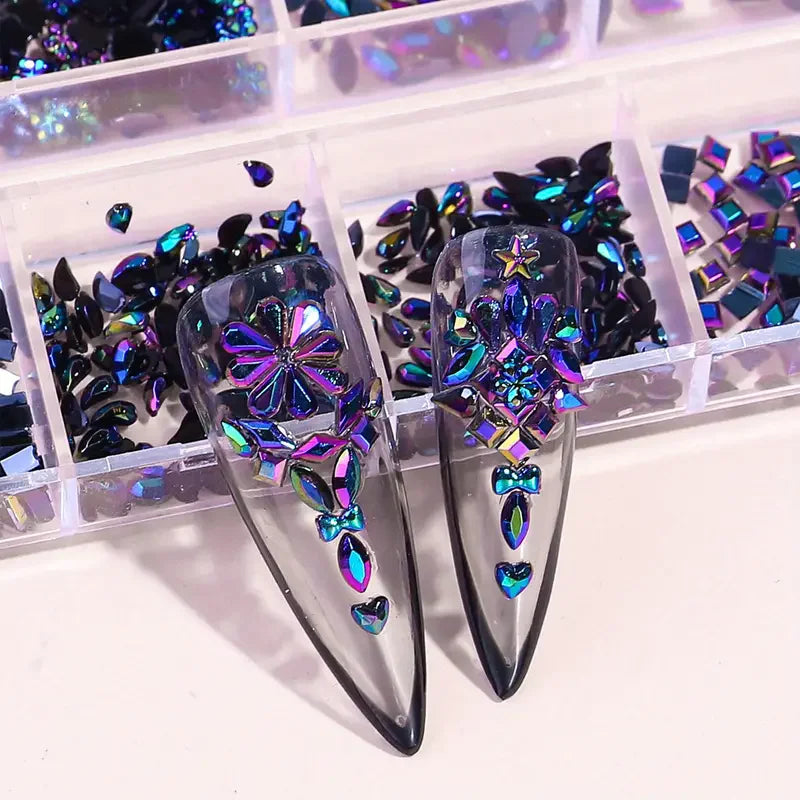 Multi Shapes 3D Flat Bottom Nail Rhinestones Colorful Nail