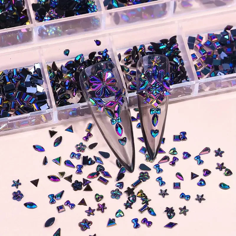 Multi Shapes 3D Flat Bottom Nail Rhinestones Colorful Nail