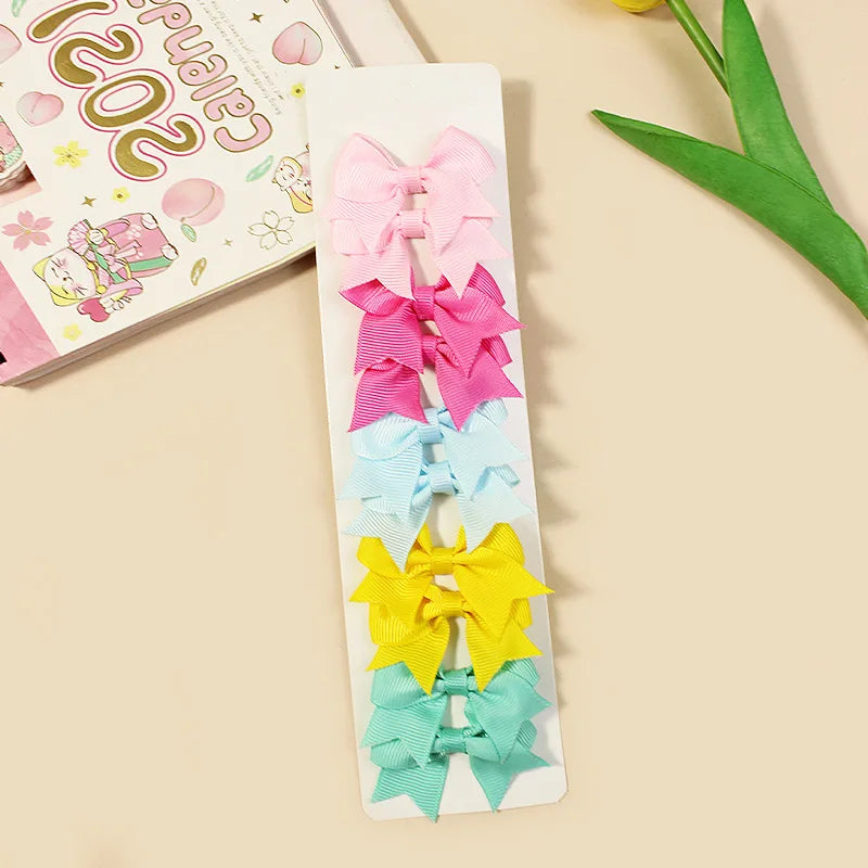 10Pcs/Set New Cute Solid Ribbon Bowknot Hair Clips for Baby Girls