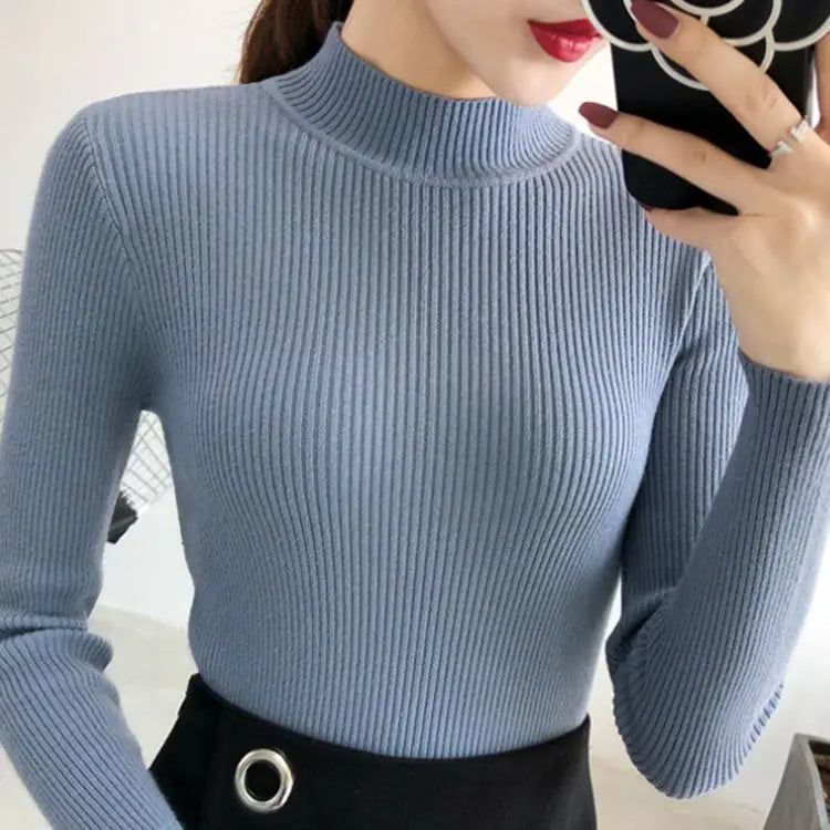 Women Sweater Vintage Basic Solid Knitted Tops Casual Slim Pullover