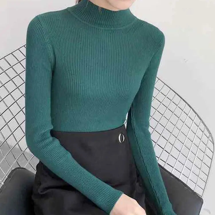Women Sweater Vintage Basic Solid Knitted Tops Casual Slim Pullover