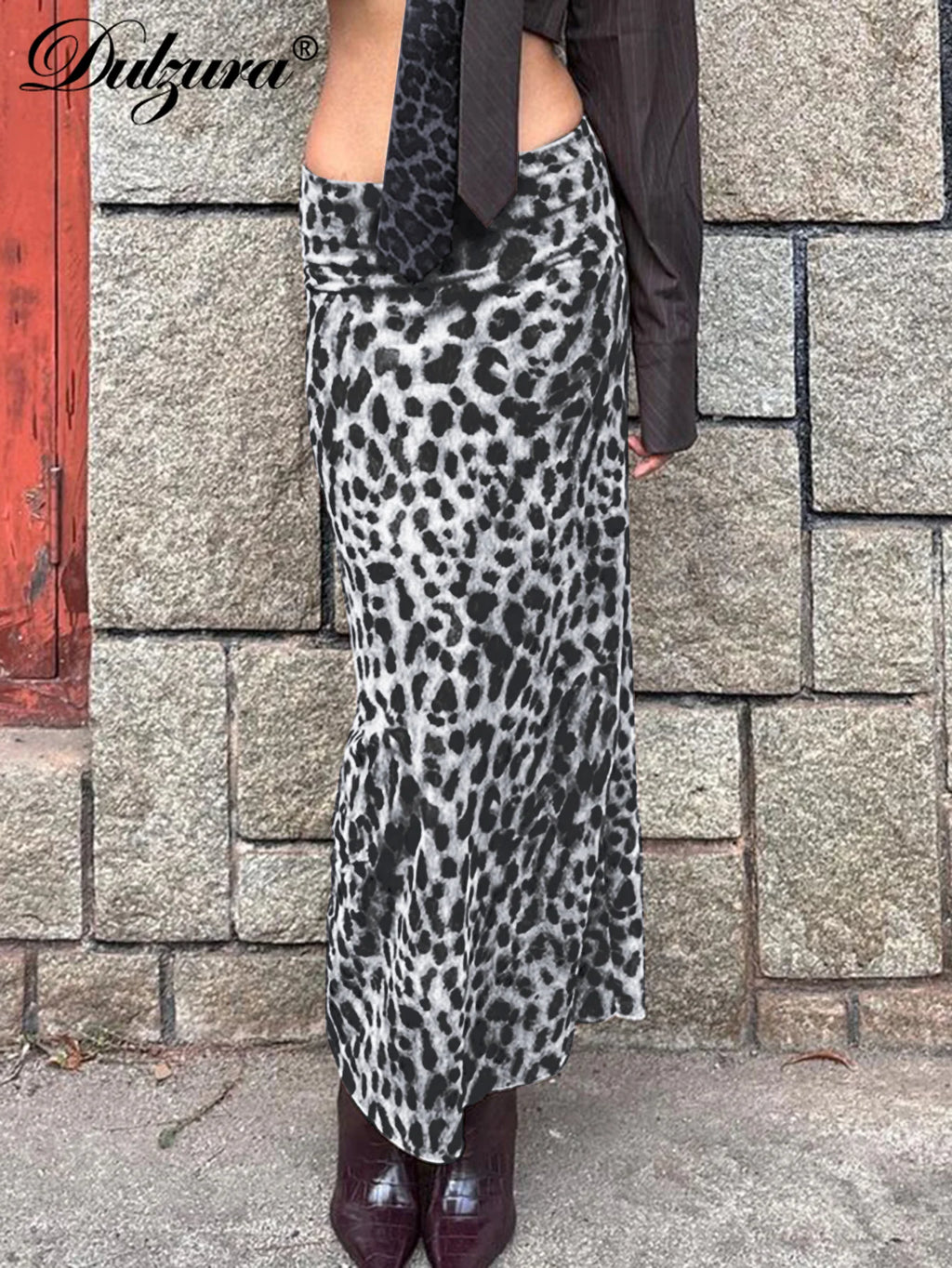 Dulzura Elegant Leopard Printed Midi Skirt Women Dress