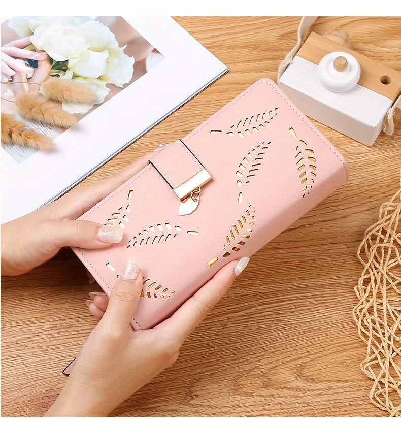 Elegant Women's Wallet With Hollowed-Out Leaf Design