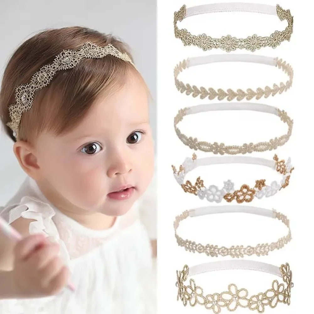 Cute Lace Headband Soft Newborn Elastic Turban  Princess Gold Hairband