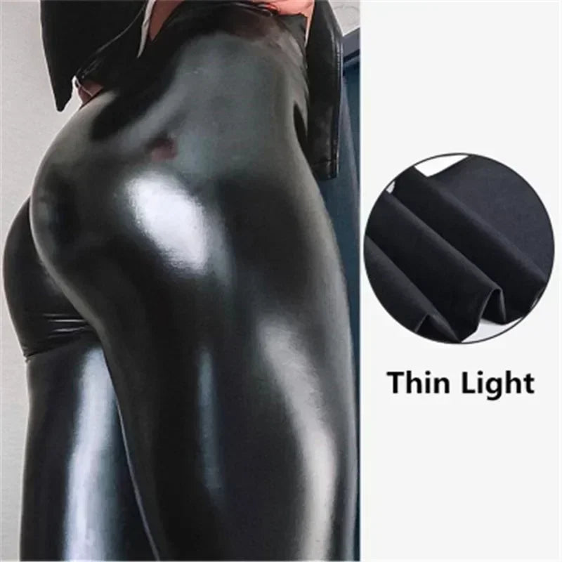 Black PU Leather Tights Women High Waist Pant
