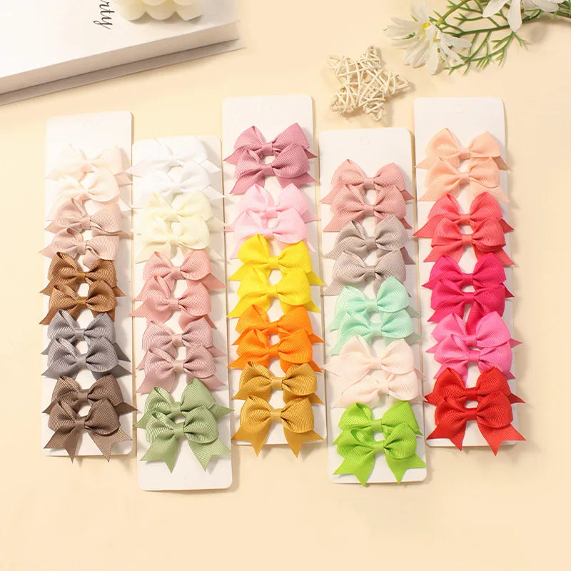 10Pcs/Set New Cute Solid Ribbon Bowknot Hair Clips for Baby Girls