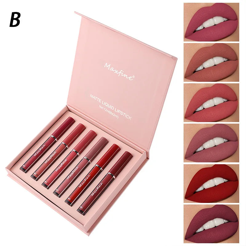 Matte Lip Gloss Set 6 Color Lipstick Box Set
