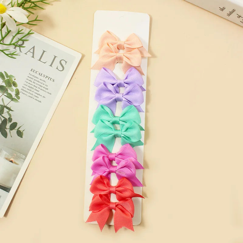 10Pcs/Set New Cute Solid Ribbon Bowknot Hair Clips for Baby Girls