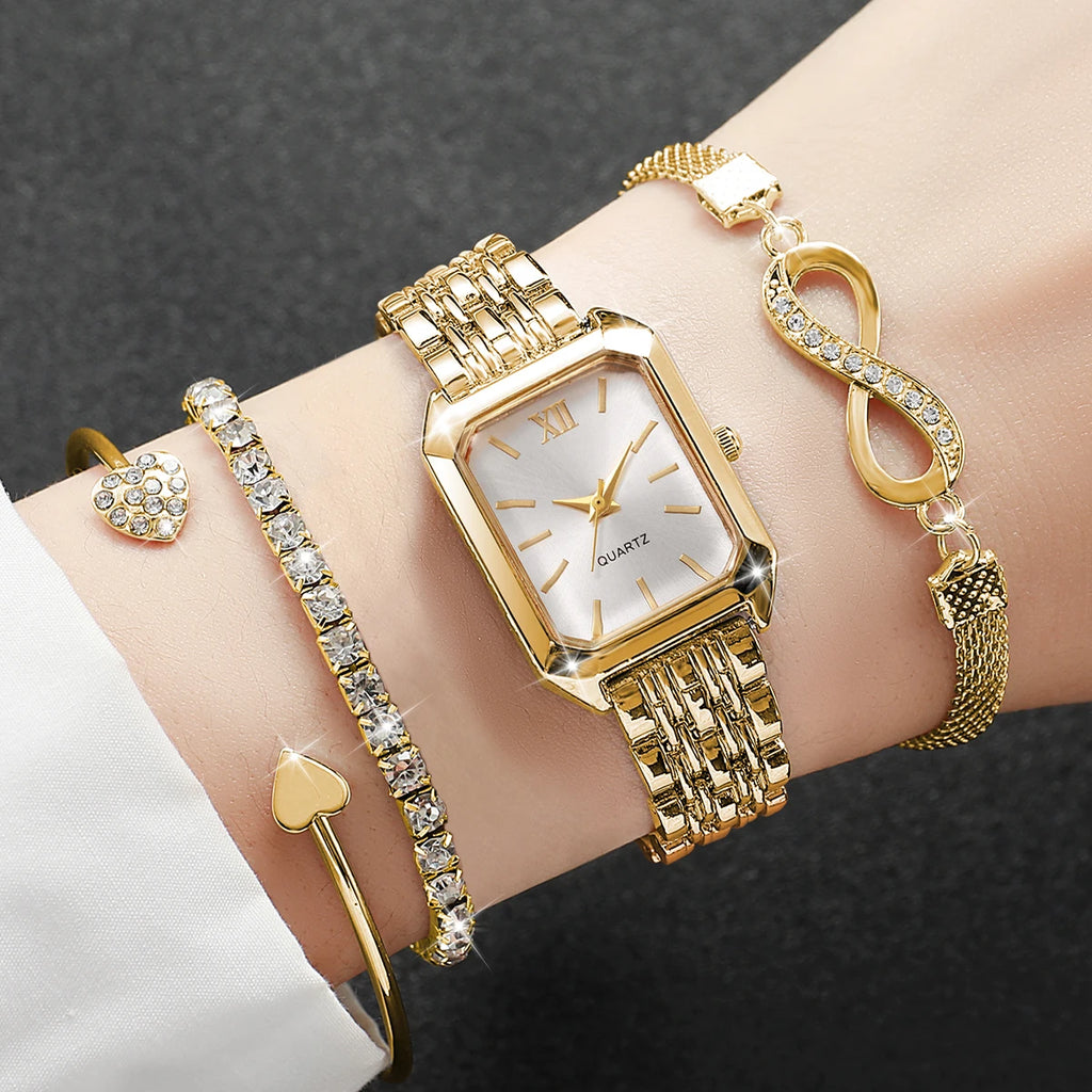 4PCS Women Quartz Watches Bracelets Set(Without Box)