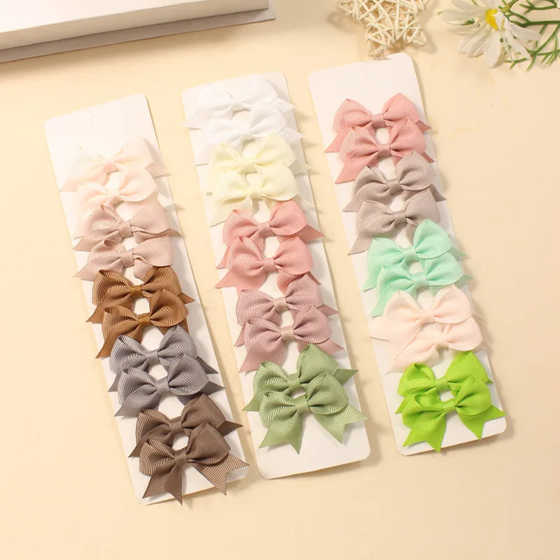 10Pcs/Set New Cute Solid Ribbon Bowknot Hair Clips for Baby Girls
