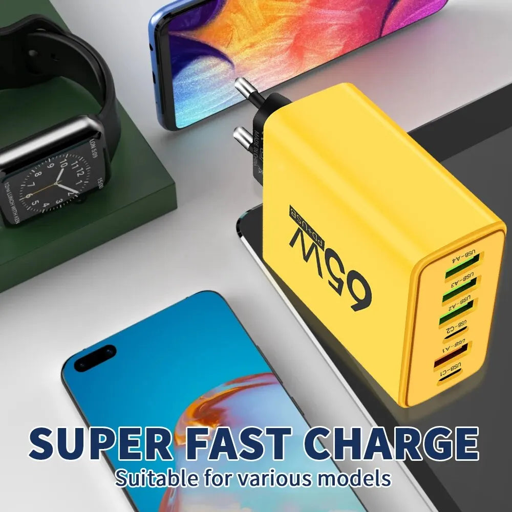 65W USB 6 Ports Type C Quick Charger