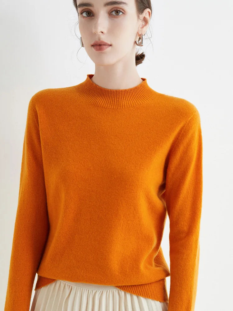 2026 Autumn Winter Solid Mock-neck Pullover Sweater For Women