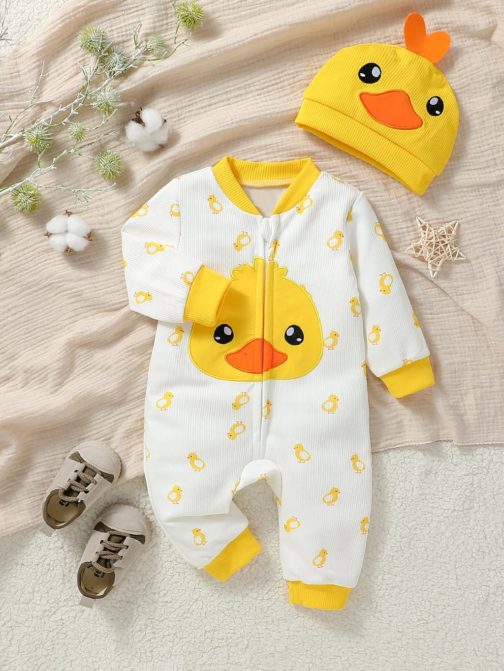 Cartoon Duck Long Sleeve With Duck Jumpsuit For Newborn