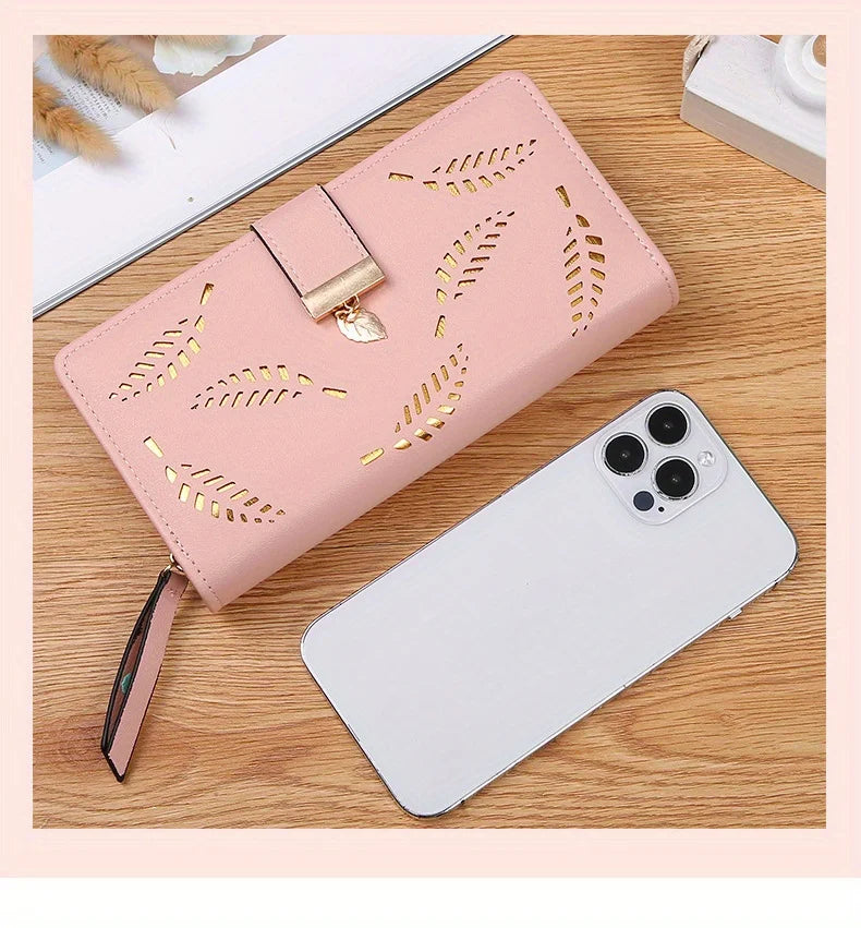Elegant Women's Wallet With Hollowed-Out Leaf Design