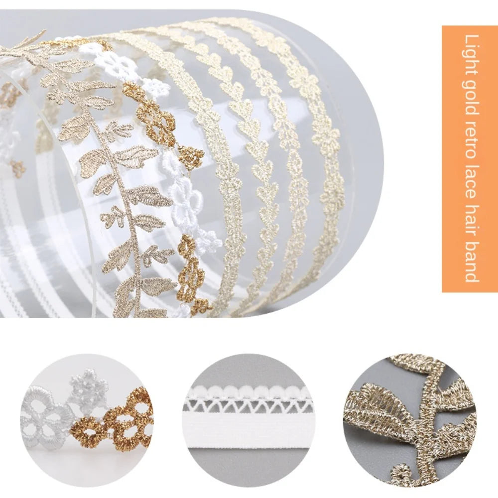 Cute Lace Headband Soft Newborn Elastic Turban  Princess Gold Hairband