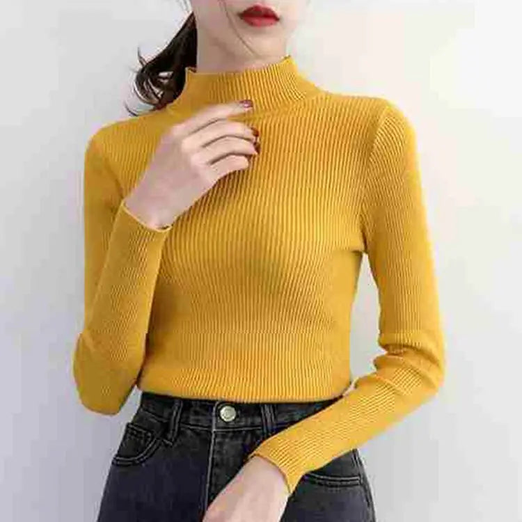 Women Sweater Vintage Basic Solid Knitted Tops Casual Slim Pullover