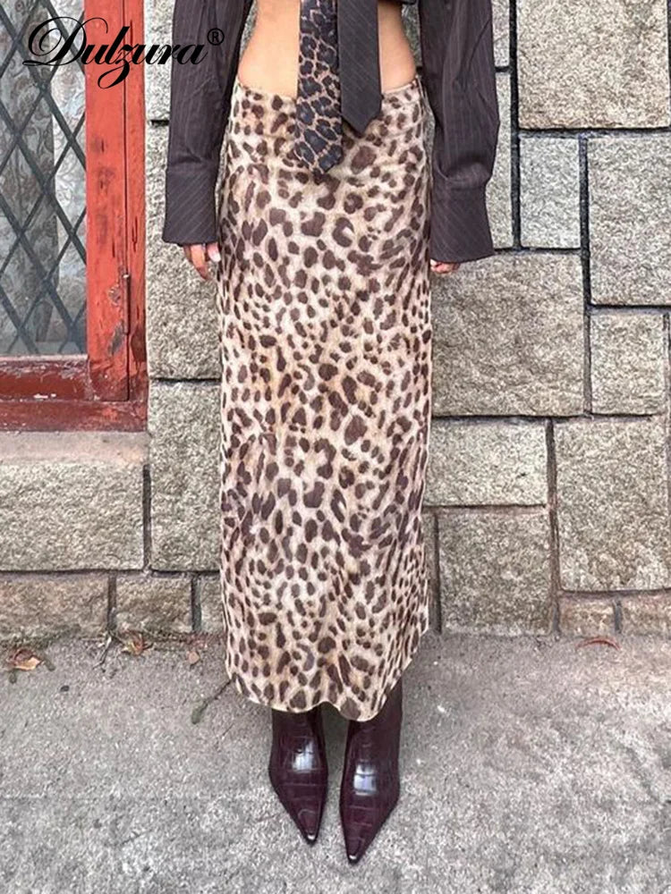 Dulzura Elegant Leopard Printed Midi Skirt Women Dress