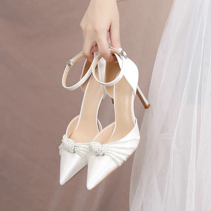 2026 New String Bead Pumps Pointed Thin Heels