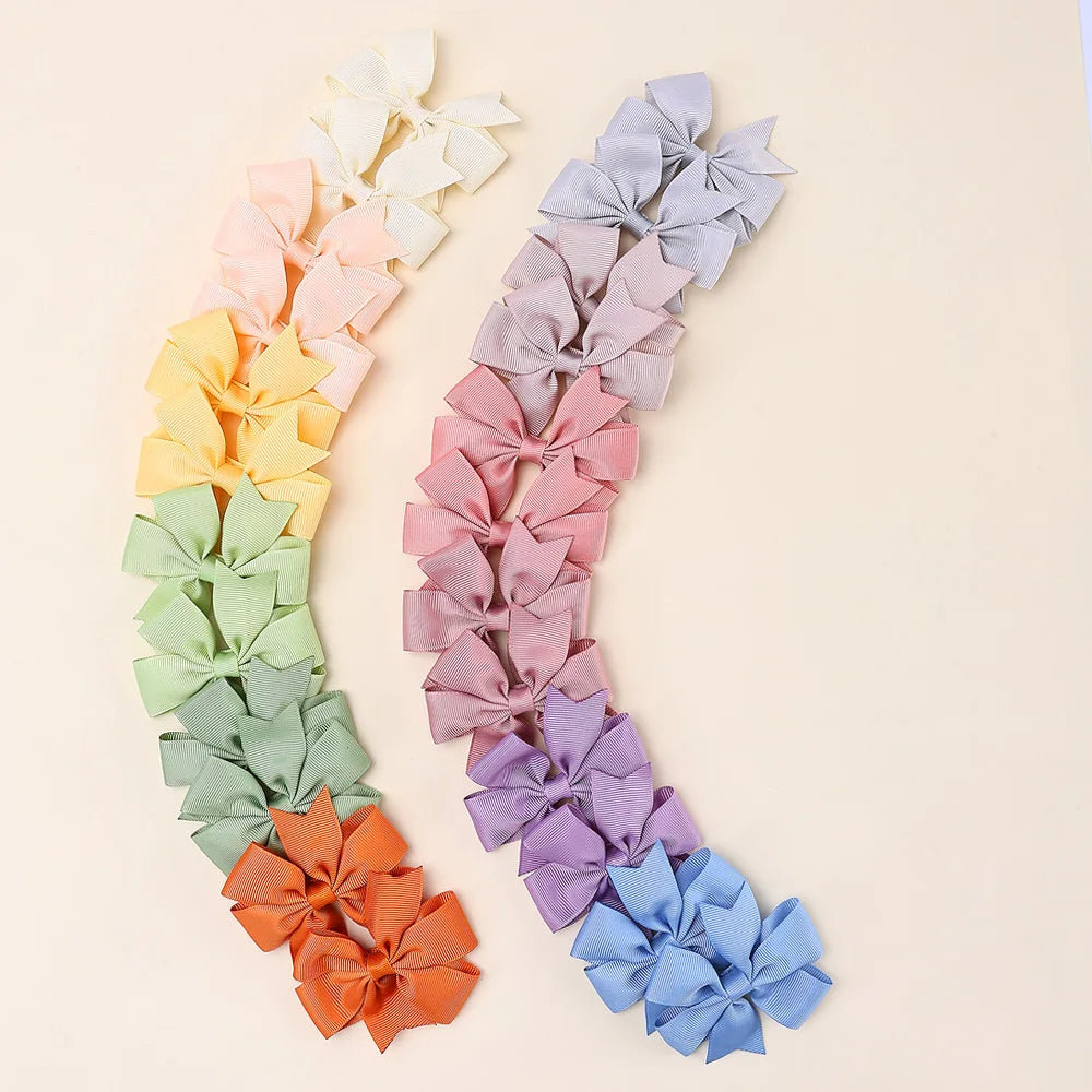 24Pcs Baby Girls Solid Bow Hair Clips Cute Mini Grosgrain Ribbons