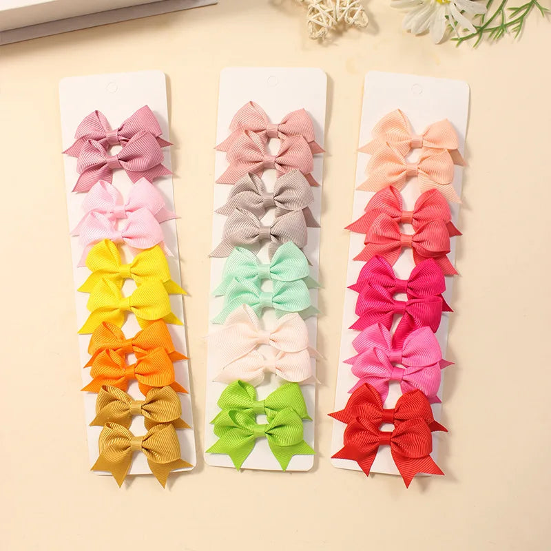 10Pcs/Set New Cute Solid Ribbon Bowknot Hair Clips for Baby Girls