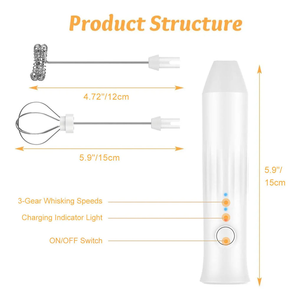 MINI Milk Frother USB Rechargeable 3 Speeds Foam Maker Coffee Whisk Mixer
