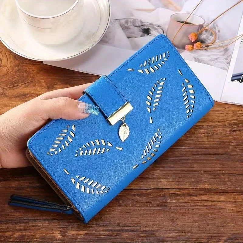 Elegant Women's Wallet With Hollowed-Out Leaf Design