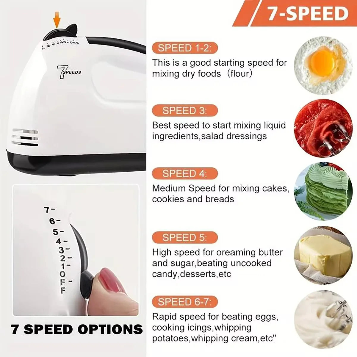 7-Speed Handheld Electric Egg Beater Mini Automatic Mixer