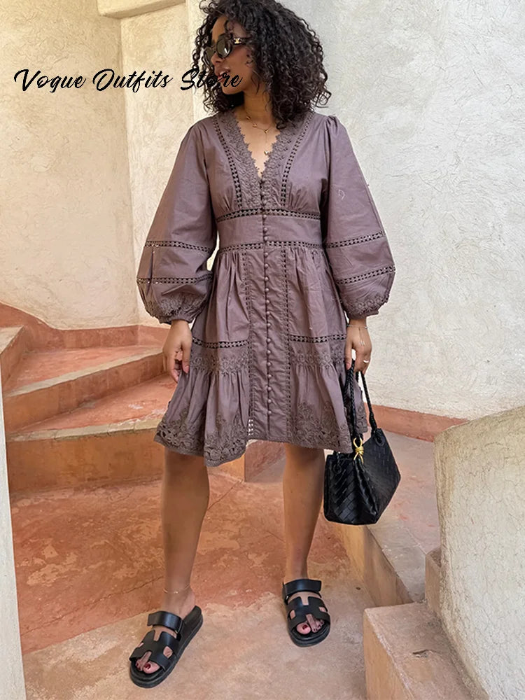 Casual Hollow Out Flower Women Dress
