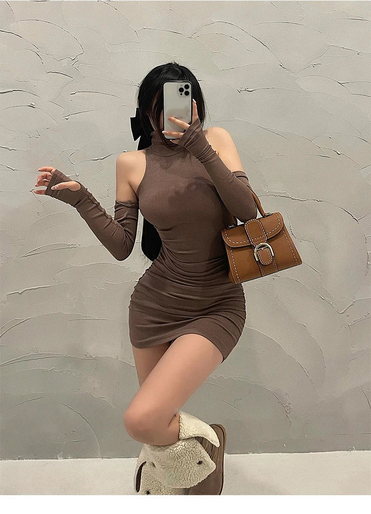 High Neck Tight Dress Women Bodycon