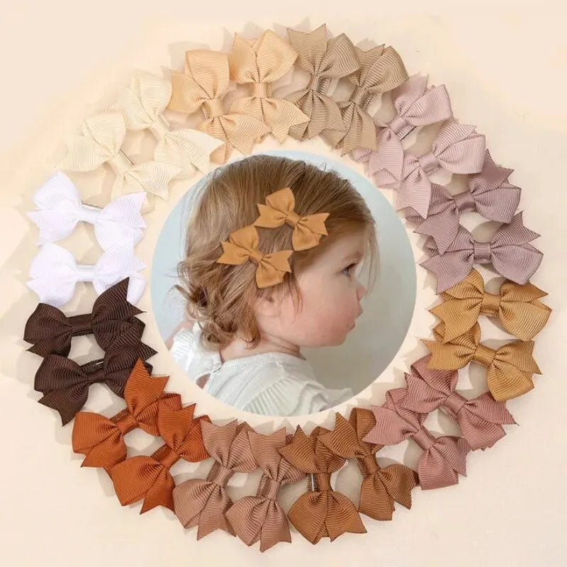 24Pcs Baby Girls Solid Bow Hair Clips Cute Mini Grosgrain Ribbons