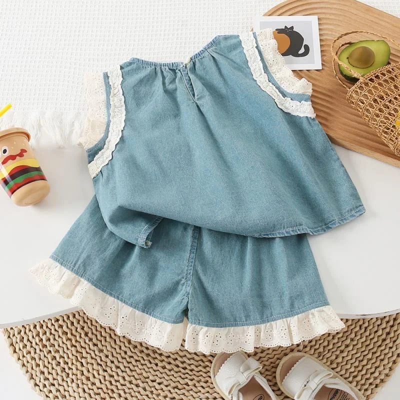 2Pcs Kids Sleeveless Sweet Clothing Set 2-8Y