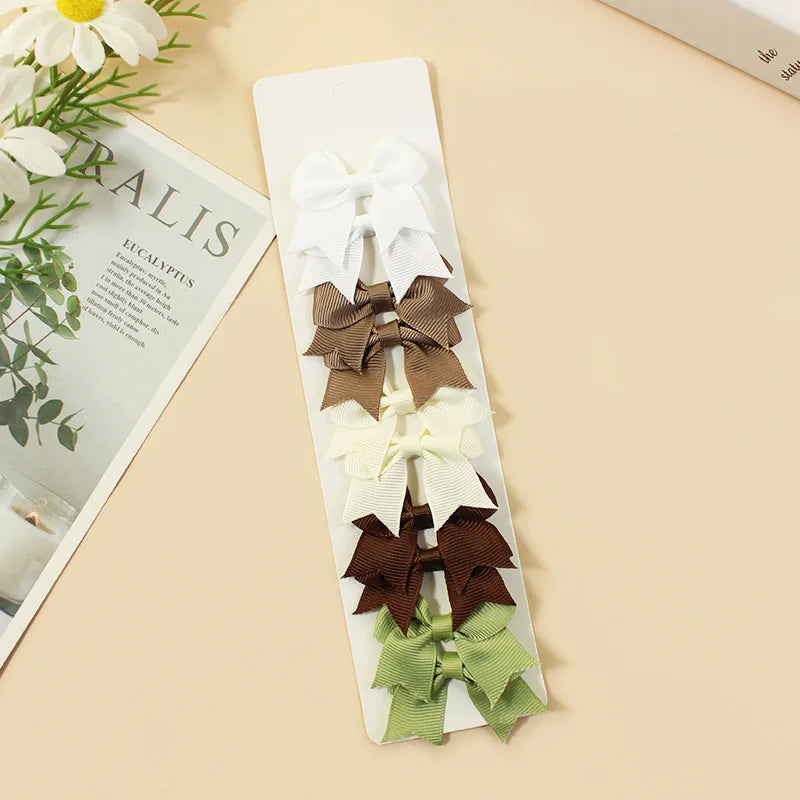 10Pcs/Set New Cute Solid Ribbon Bowknot Hair Clips for Baby Girls