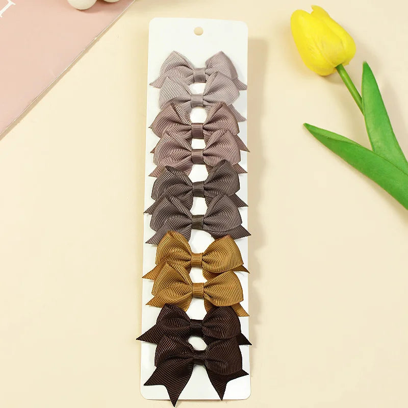 10Pcs/Set New Cute Solid Ribbon Bowknot Hair Clips for Baby Girls