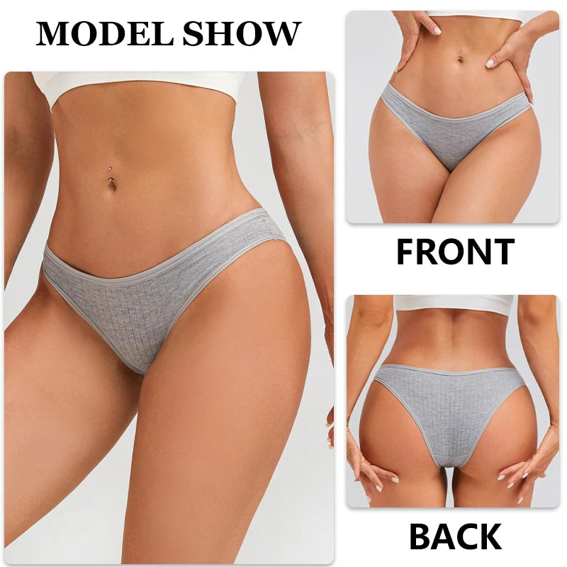 FINETOO 5PCS/SET Cotton Ribbed Striped Underwear