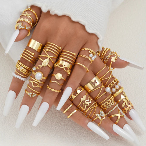 58PCS Vintage Heart Snake Butterfly Rings Set for Women
