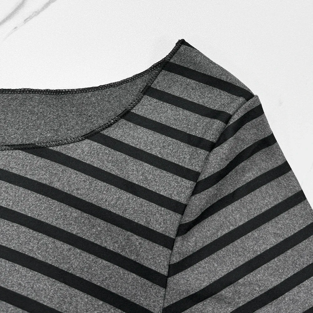 Women's New Models Slim Long-Sleeved Striped t-Shirt Strapless