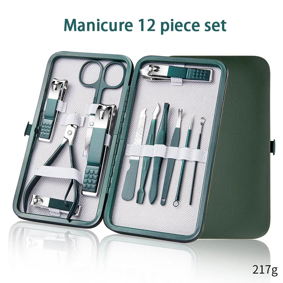 Ouriner 6-18Pcs Portable Manicure Sets Pedicure Kits Bright Black Nail Clipper set
