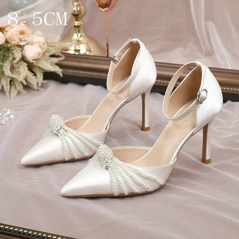 2026 New String Bead Pumps Pointed Thin Heels