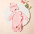 Newborn Clothes Ribbed Romper Bunny Ear Hat Set Infant Zipper Closure Long Sleeve