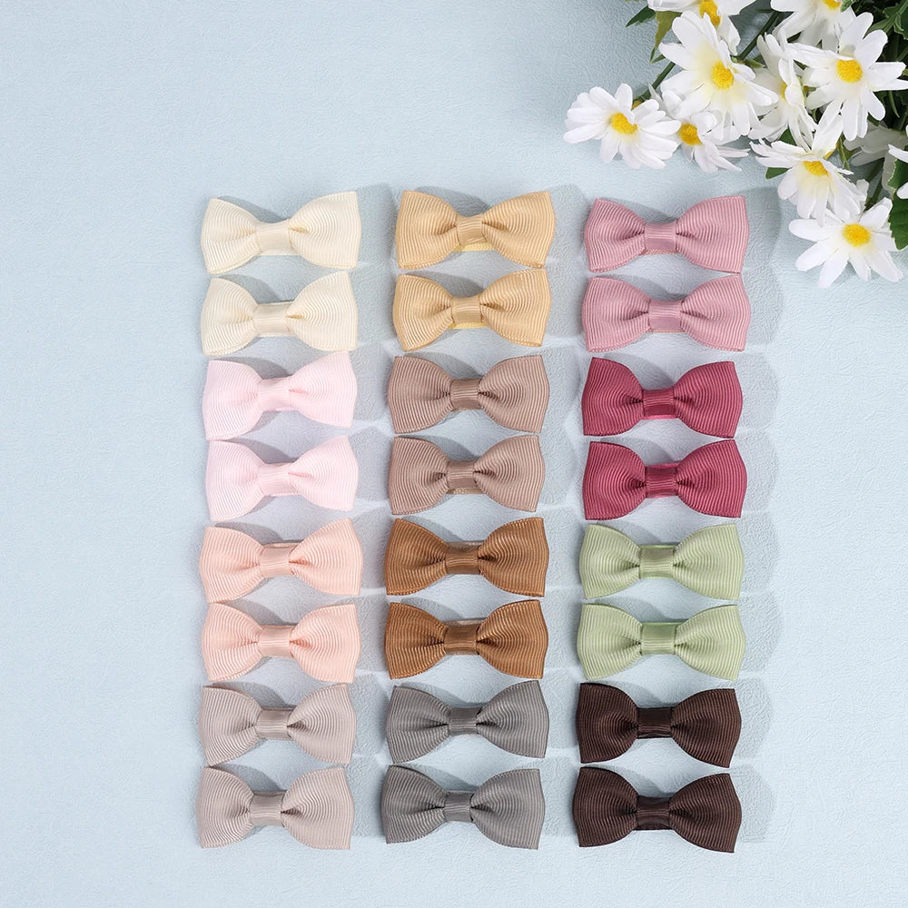 24Pcs Baby Girls Solid Bow Hair Clips Cute Mini Grosgrain Ribbons