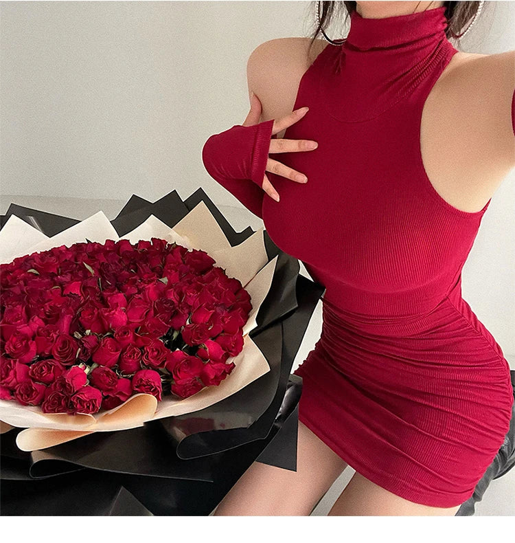 High Neck Tight Dress Women Bodycon