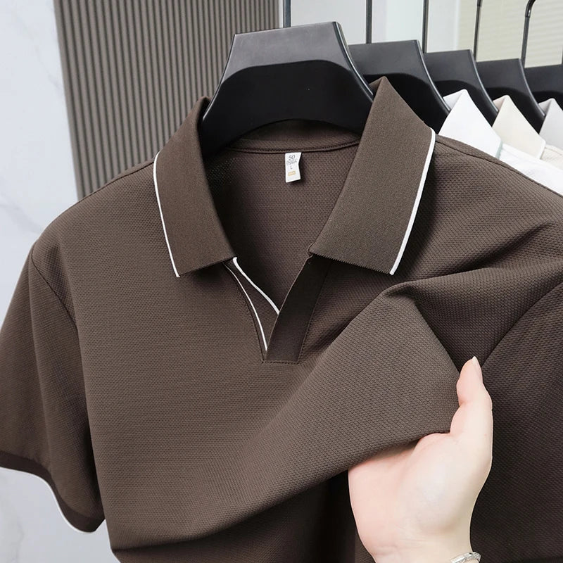 2026 New Simple Stripe Collar Solid  colour of T-Shirt