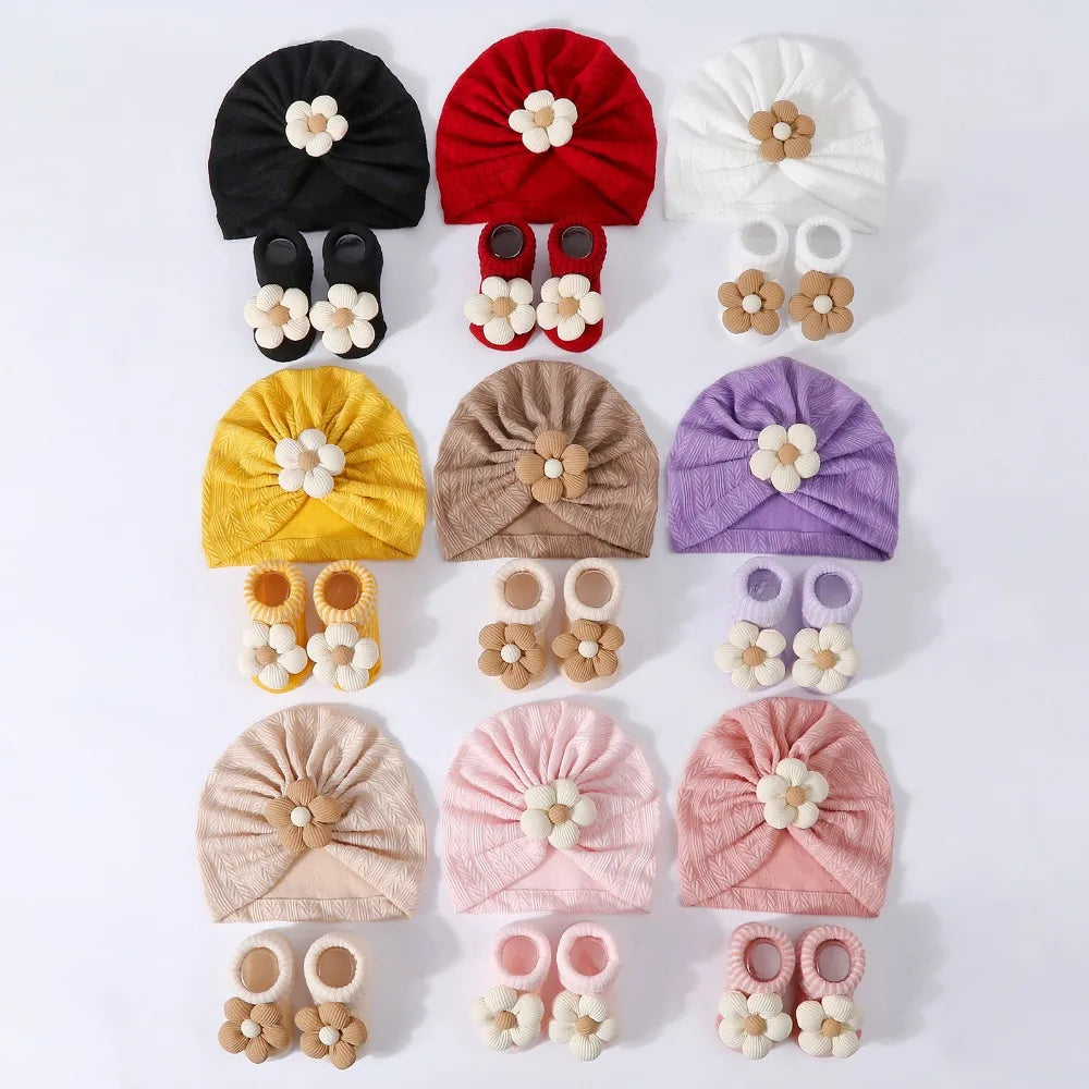 Baby Headscarf Hat Elastic Lightweight Hat Sock Set Newborn Supplies