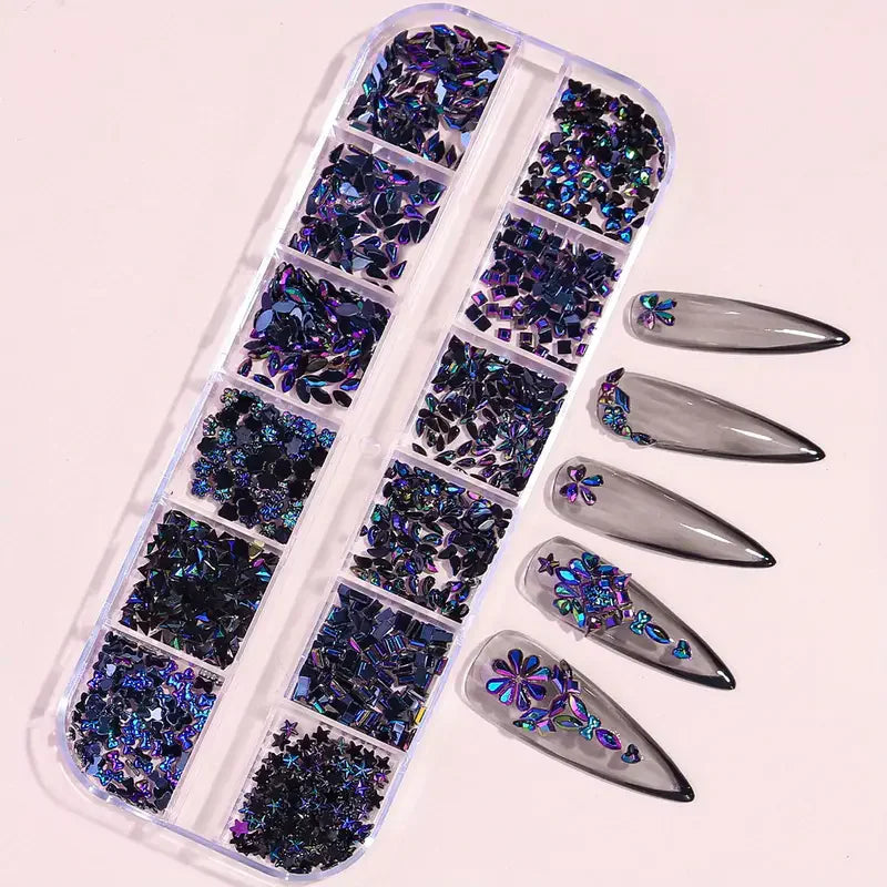Multi Shapes 3D Flat Bottom Nail Rhinestones Colorful Nail