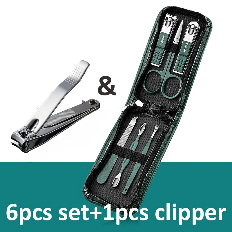 Ouriner 6-18Pcs Portable Manicure Sets Pedicure Kits Bright Black Nail Clipper set