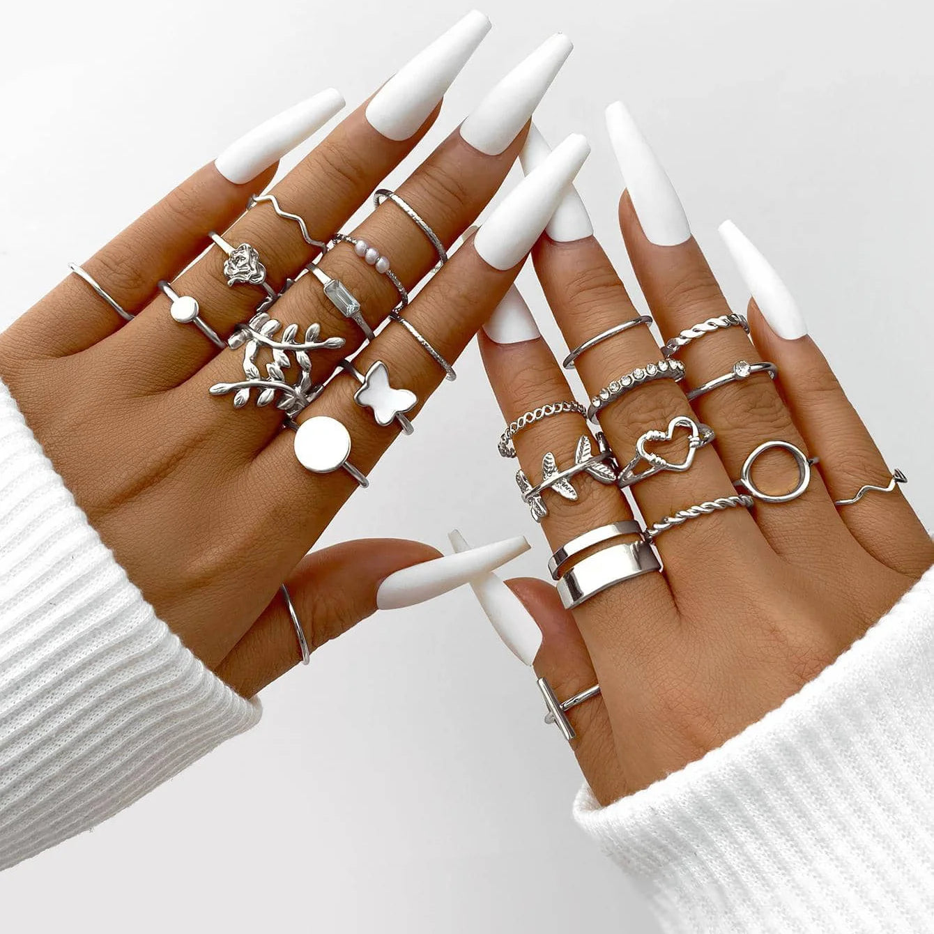 58PCS Vintage Heart Snake Butterfly Rings Set for Women