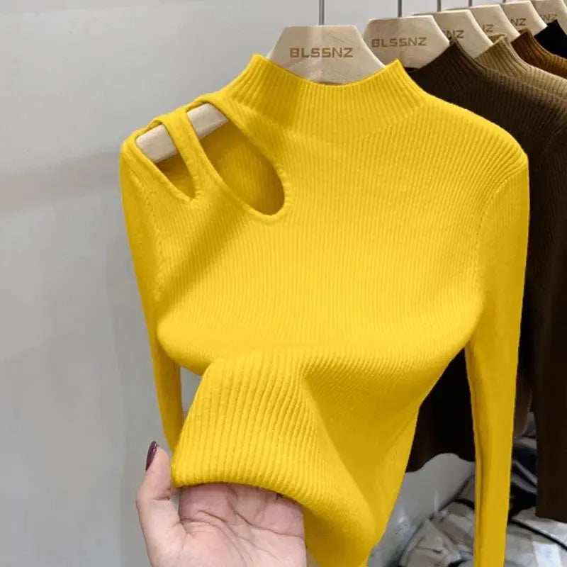 Hollow-out Turtleneck Knitted Women Sweater