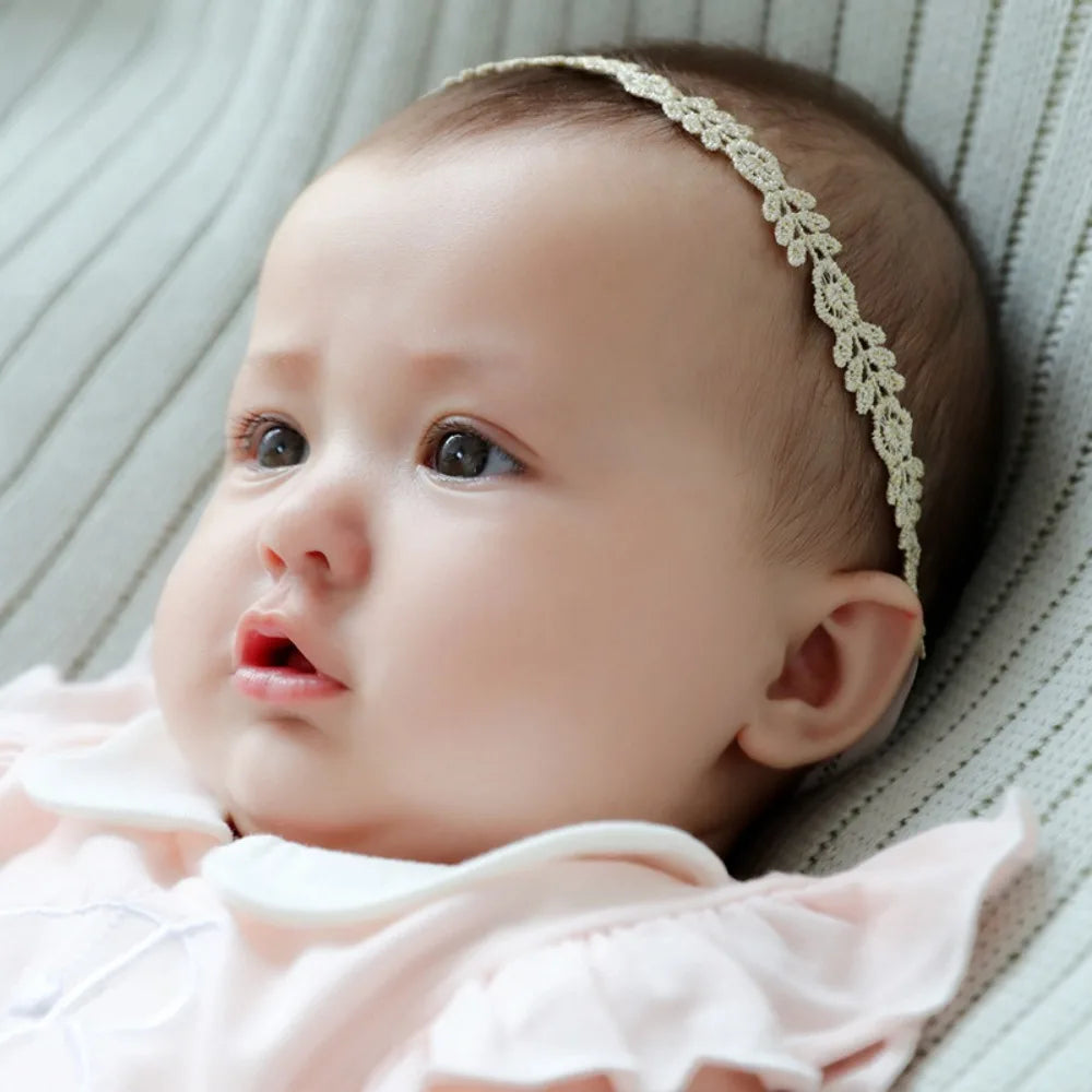 Cute Lace Headband Soft Newborn Elastic Turban  Princess Gold Hairband