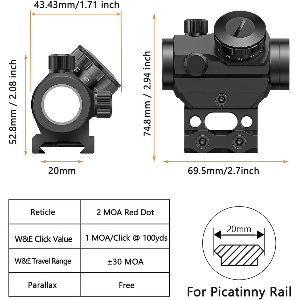 Red Dot Sight 1x25mm Reflex Sight Waterproof & Shockproof
